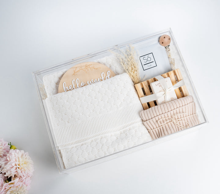 Hello World baby gift basket set