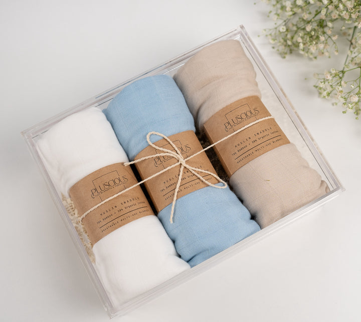 Organic swaddle set gift basket