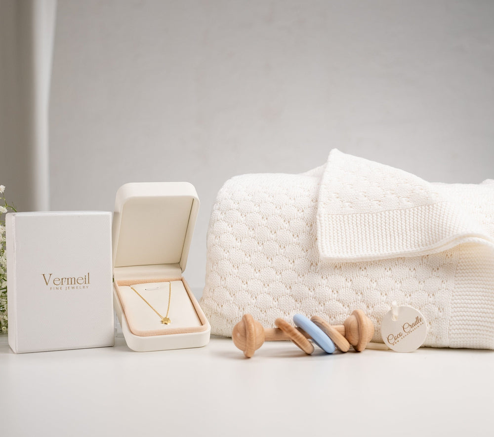 luxury baby gift basket – Luxury Keepsake Baby Gift Basket – 14K Gold Vermeil David's Star Necklace product photo from Oh Baby Baskets