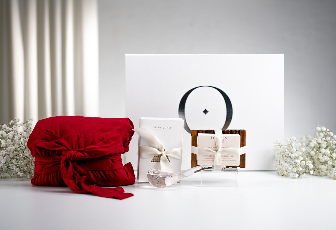 Elegant mom and baby gift basket with red robe