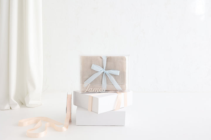 Baby boy bathrobe set in gift basket