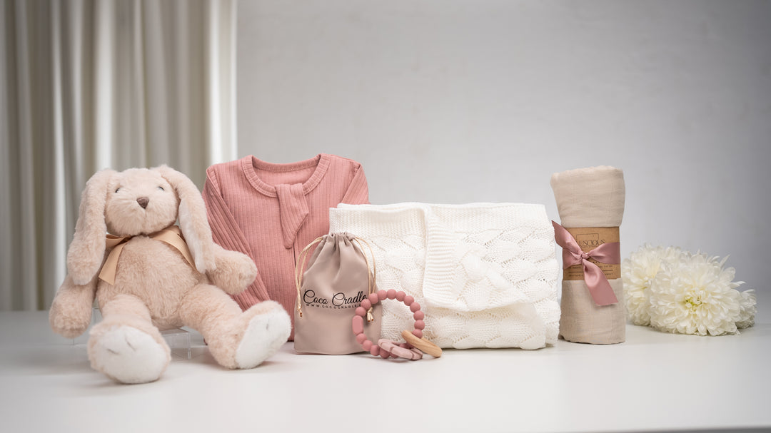 Luxury Baby Girl Gift Basket – Essentials Set with Plush Bunny