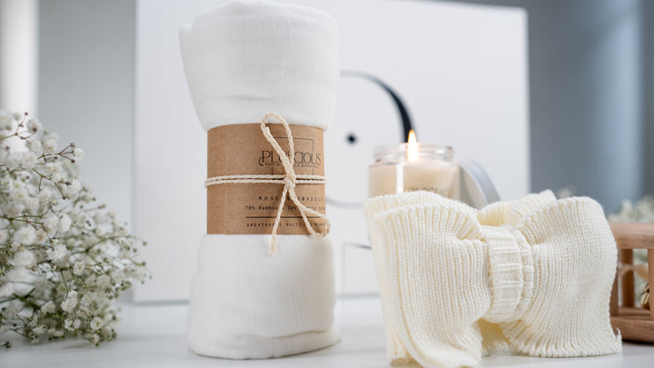 Top knot bow gift basket in cream